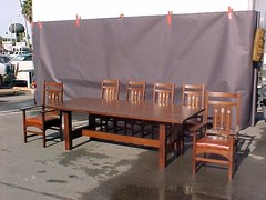 Inlaid dining chairs shown with conference table.